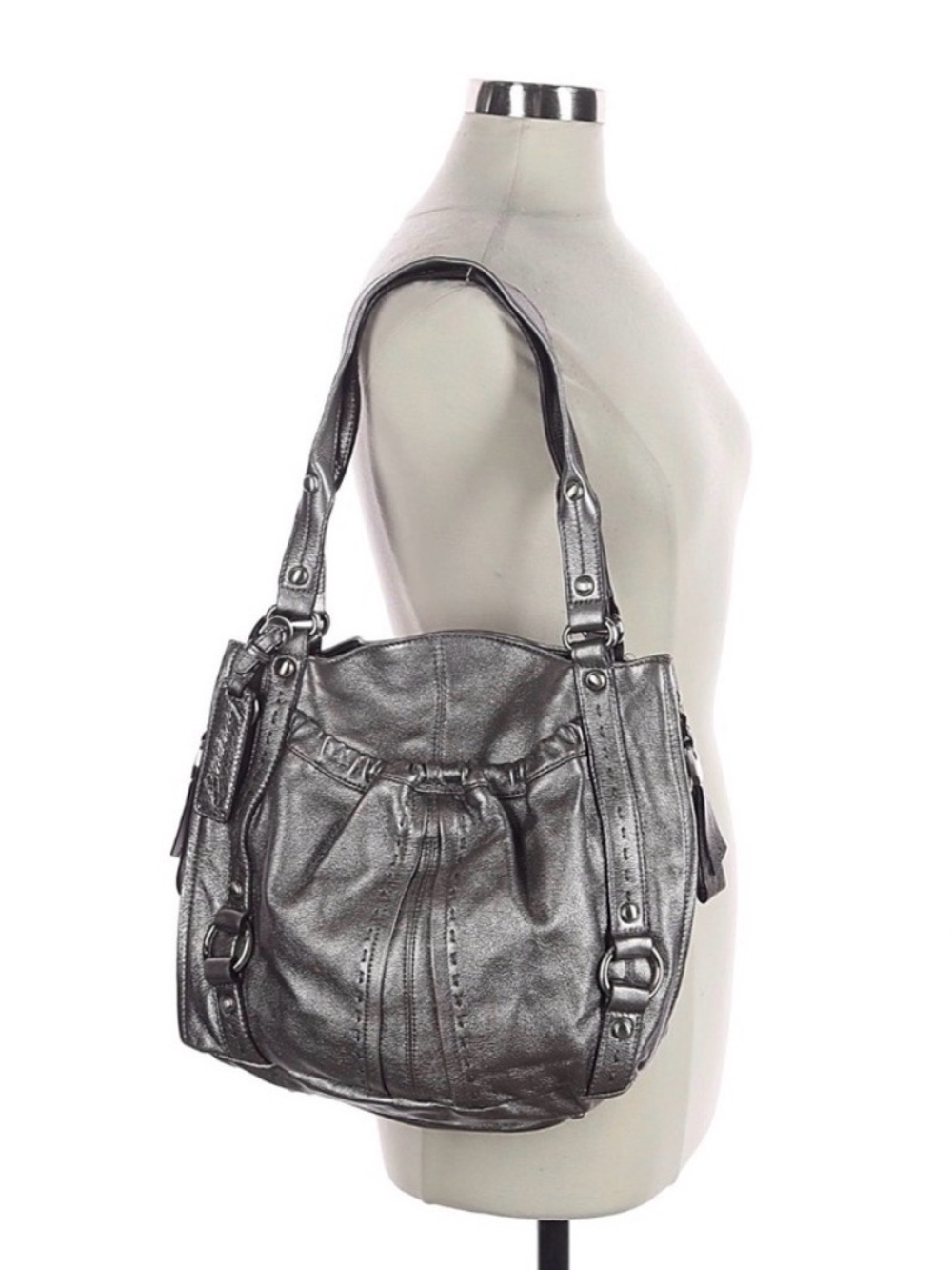 B. Makowsky Metallic Gunmetal Shoulder Bag - Excellent